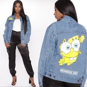 Members Only Spongebob Denim Jacket L 